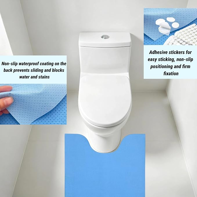 Upgraded 25 Pack Disposable Toilet Mats, Non-Slip Floor Protector from Urine, 4 Corners Adhesive, Super Absorbent Toilet Mats for Bathroom, Potty Training, Elderly, Travel, RV, Family, Pet Use