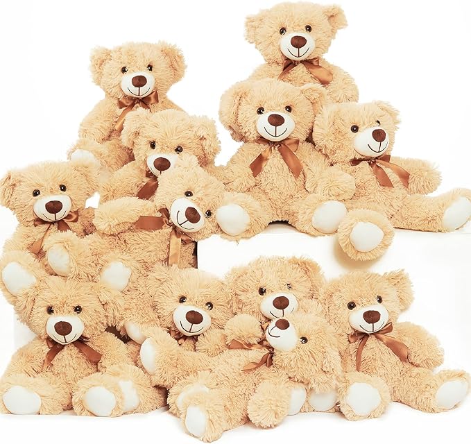 Teddy Bears Bulk 12 Packs Teddy Bear Stuffed Animal Plush Toys Gift for Kid Girlfriend,13.5 Inches Light Brown Stuffed Bears for Christmas Valentine's Wedding Party