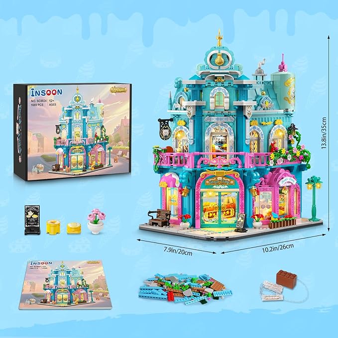 INSOON Castle Dairy Bakery Store Building Set with Light, 1689 PCS City Dairy House Building Block Toy with Milk Cake Bread, Home Decor Construction Model Kit for Adults Teens Kids Boys Girls Ages 12+