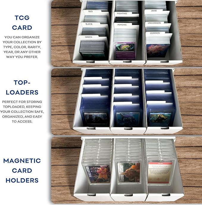 Fageverld Trading Card Storage Box, Top Loaders Storage Box with 80 Dividers, Cardboard Toploader Card Boxes for Sports Card, Baseball, MTG, TCG, Playing Cards, 12 Drawer