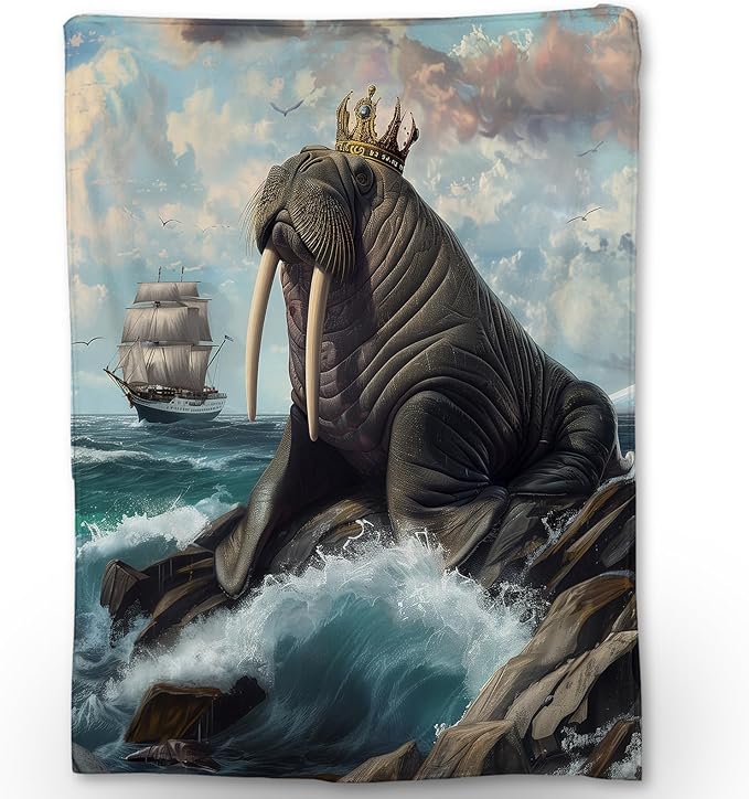 Majestic Walrus Blanket, Soft Warm Lightweight Animal Flannel Throw Blanket for Couch, Bed, Travel & Outdoor, Cozy Fluffy Fuzzy Blankets for Adults Kids, Home Decor 60×50 in