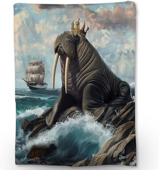 Majestic Walrus Blanket, Soft Warm Lightweight Animal Flannel Throw Blanket for Couch, Bed, Travel & Outdoor, Cozy Fluffy Fuzzy Blankets for Adults Kids, Home Decor 50×40 in