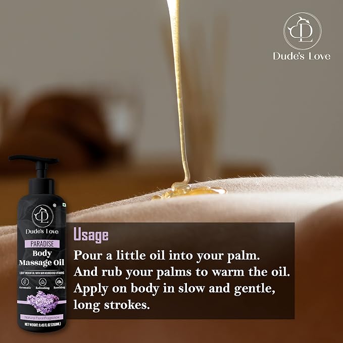 Organic - Lavender Floral Edible Full Body Massage Oil - Relaxing, Calming | No Stain & Non-Sticky |with Fractionated Coconut Oil, Orange Blossom & Lavender Oil - 8.45 Fl Oz