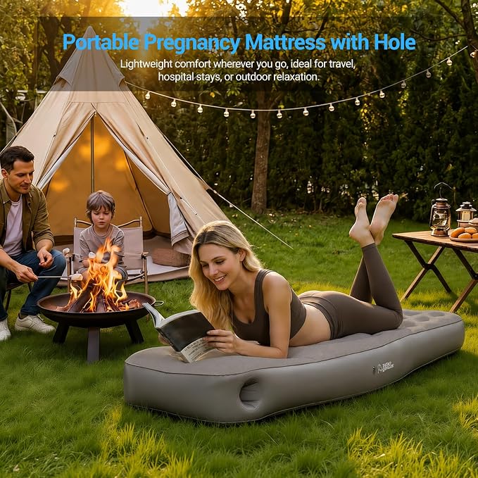 Inflatable Pregnancy Pillow with Belly & Head Hole, Prone Pregnancy Pillow for Stomach Sleepers, Belly Pillow Pregnancy Mattress for Pregnant Women, Maternity airbed Pool Float for Tummy Massage