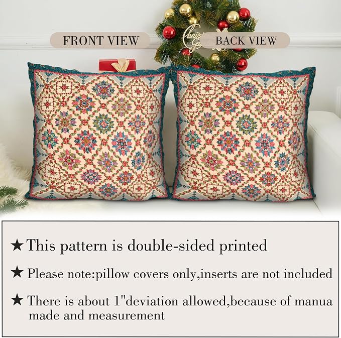 Boho Throw Pillow Covers 20x20 inch Set of 2,Boho Vintage Carpet Pattern Antique Ethnic Decor Double Sided Pattern Cushion Cover Soft Pillow Case Living Sofa Room Bed Square Pillow Cover