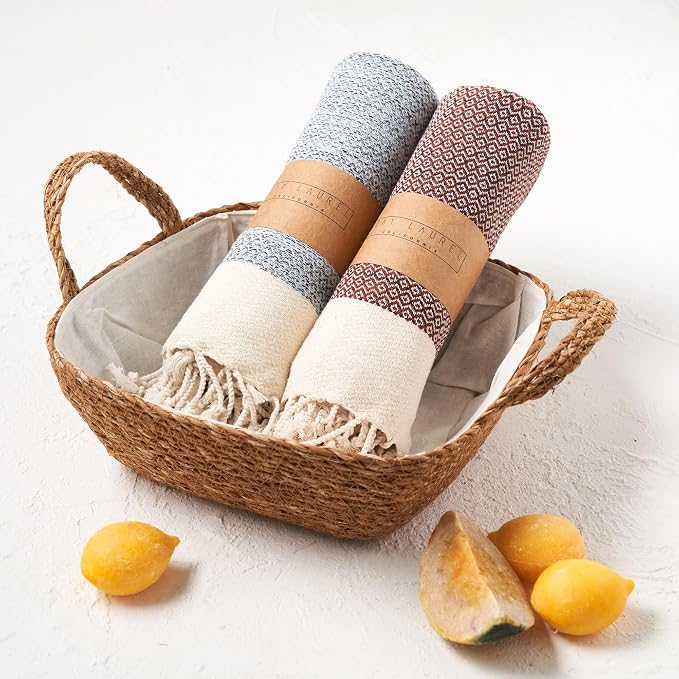 BAY LAUREL Turkish Hand Towel – Pack of 2 | Soft & Absorbent Decorative Towels for Bathroom, Hand, Face, Hair, Gym, Yoga, SPA, Kitchen & Tea | Boho Decor (Light Blue, Diamond 16x40 Inches (Set of 2)