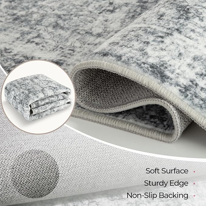 CAPALOCA 8x10 Washable Nursery Girls Low Pile Area Rug Grey | Non-Slip Soft Rugs for Bedroom Kids Playroom Living Room, Print Pattern Water Repellent Carpet Indoor Decor