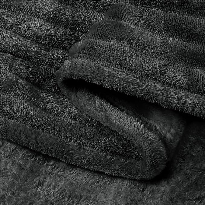 BEDELITE 3D Ribbed Charcoal Grey Fleece Throw Blanket for Couch, 50x60 Inch | Soft Warm Decorative Fluffy Blanket, Cozy Plush Lightweight Fuzzy Throw Blanket for Bed Sofa Home Room Decor, Gift for Women
