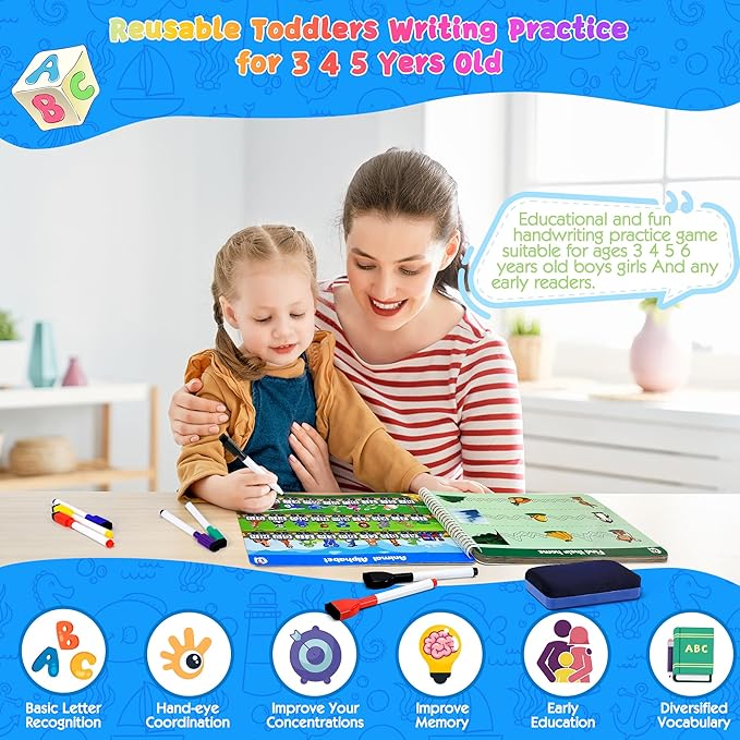 RichBoy Dry Erase Workbooks, Activity Books with Tracing, Coloring, Drawing and More, All-in-one Reusable Handwriting Practice, Preschool Learning Activities, Educational Toys for Kids Ages 3-5
