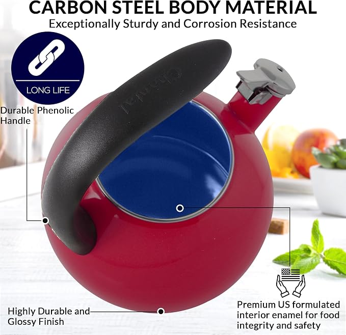 Chantal Anniversary Enamel-on-Steel Whistling Teakettle, 2 quart, Chili Red
