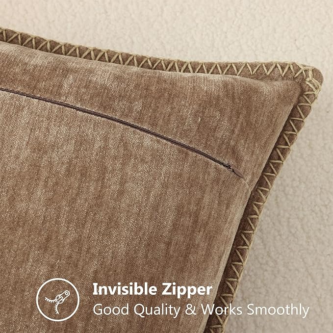 decorUhome Soft Chenille Throw Pillow Covers 12x20 Set of 2 Brown | Fall Textured Decorative Throw Pillow Cases Stitched Edge Modern Farmhouse Luxury Boho Velvet for Couch Sofa Bed Home Decor