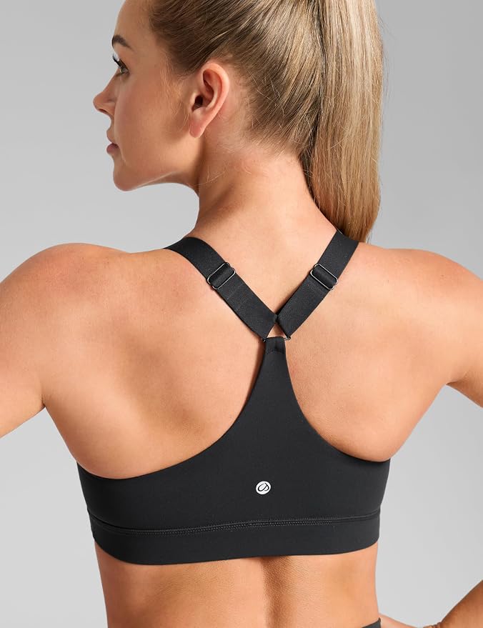 CRZ YOGA Butterbreeze Wide Y-Strap Back Sports Bras for Women - Training Gym Square Neck Adjustable Racerback Padded Top