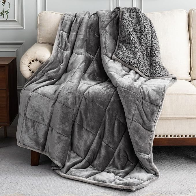 Uttermara Blankets for Adults King Size, 15lbs 90x90 inches Blanket with Soft Warm Plush Sherpa Fleece, Washable Thick Throw, Grey