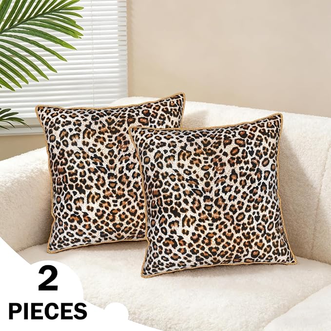 KSLIDS Leopard Print Faux Fur Soft Velvet Throw Pillow Covers Set of 2 Brown Black Cheetah Decorative Pillow Covers 18x18 Inch Animal Pillow Case for Sofa Couch Bedroom Farmhouse Home Decor