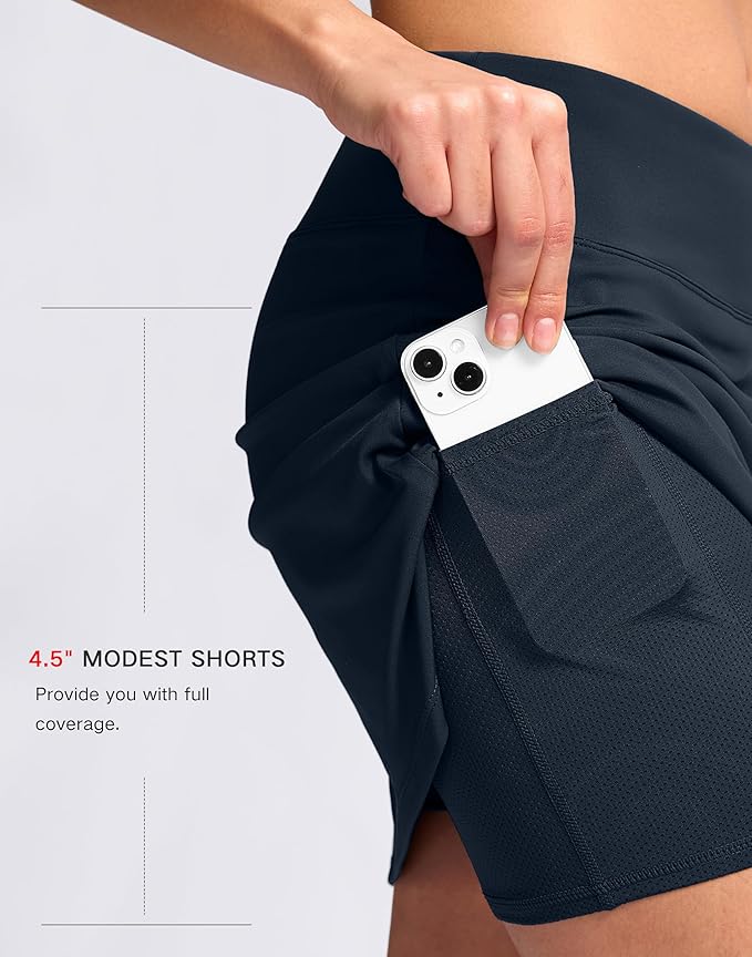 16" Skorts with 2 Pockets | Side Slits, High Waisted, A Line, Casual, Pickleball, Athletic, Golf, Tennis Skirt, for Women