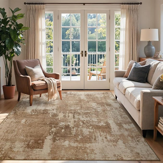 4x6 Ft Area Rugs for Living Room, Soft Non-Slip Washable Rugs Modern Abstract Pattern Carpet for Bedroom Indoor Floor Nursery Home Decor (Brown)