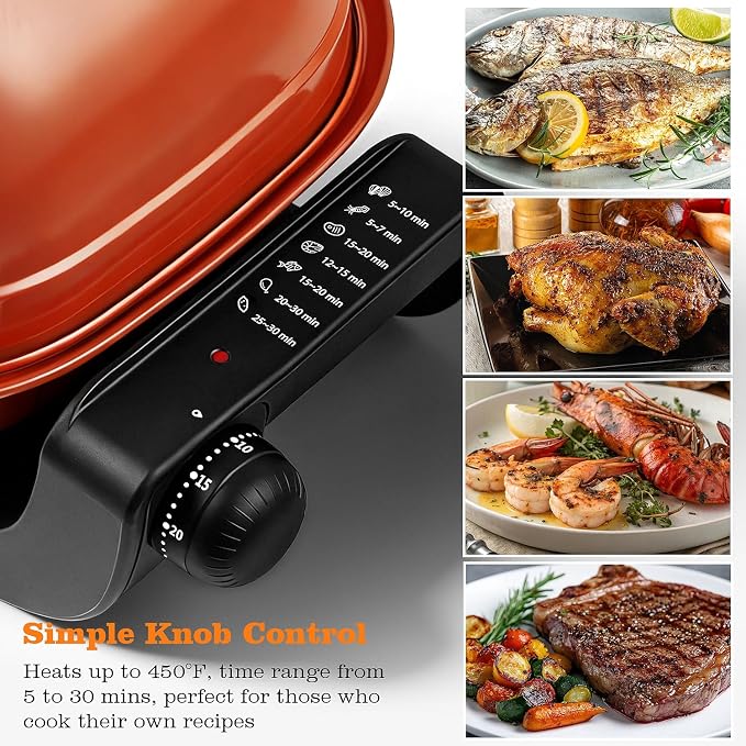 Electric Grill Outdoor, Techwood 3-1 Electric Grill for indoor/outdoor Cooking, 1300W Korean BBQ Grill with Timer Control Knob, Roast, Toast, Grill & More for Parties & Everyday Meals