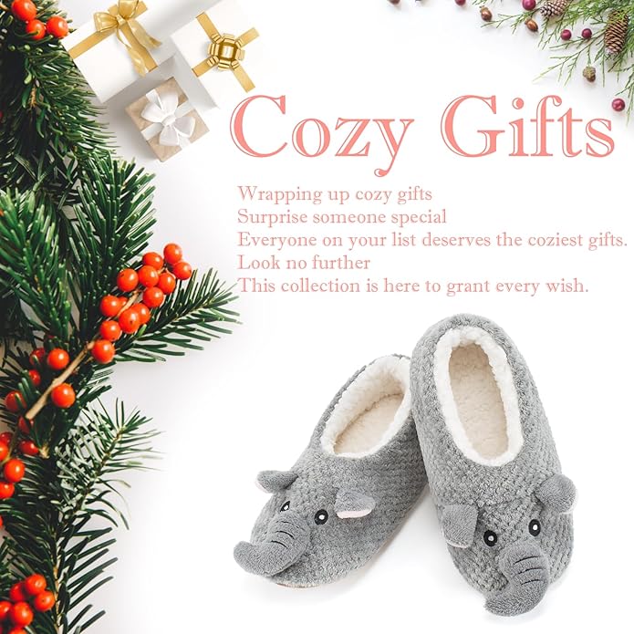 Cute Animal House Slippers, Warm Fuzzy Slipper Socks with Grippers Non Slip, Cozy Funny Gifts