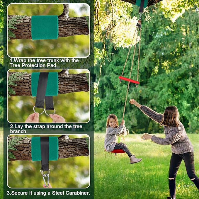 AGPTEK Disc Swing with Monkey Bars, Tree Swing Set Accessories Rope Disk Swing Seat with Carabiner and 22in Hanging Strap Heavy Duty Swingset for Zipline Outdoor Playground, Jungle & Gym (Red)