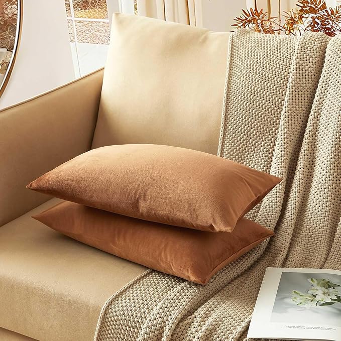 14x24 Velvet Throw Pillow Covers Set of 2 for Couch Bed Sofa,Mocha Mousse | Decorative Soft Pillow Covers with Invisible Zipper for Couch Sofa Bed Living Room Bedroom Home Decor