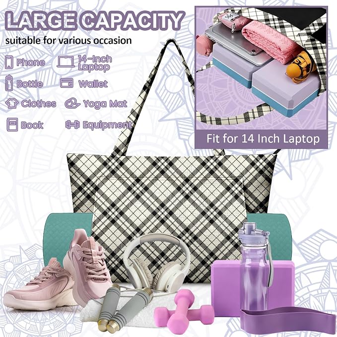 Yoga Bag for Women, Large Canvas Yoga Mat Tote Bag with Yoga Mat Carrier - Large Mat Pocket Fitness Tote for Pilates, Gym, Travel, Office & Beach