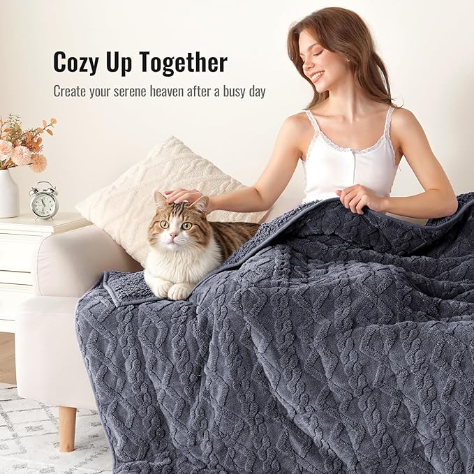 Uttermara Jacquard Weighted Blankets for Adults Full Size 12lbs, Dual-Sided Soft Sherpa Heavy Blanket, Thick Blanket Throw for Sleeping, 48 x 72 Inches, Blue Grey
