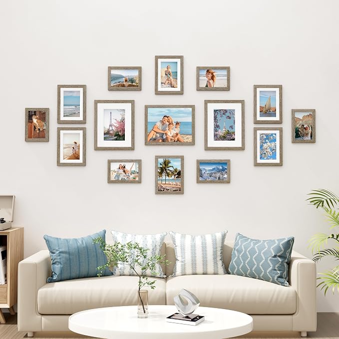 Vittanly 15 Pack Picture Frames Collage Wall Decor, Wall/Tabletop Display | Grayish Brown, Multi-Size Gallery Wall Frame Set: 3pcs 8x10, 6pcs 5x7, 6pcs 4x6. Picture Frame Set for Family