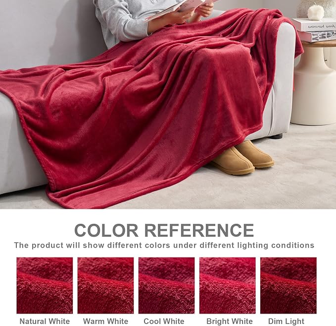 Hansleep Throw Red Fleece Blanket, Soft Flannel Bed Blanket | Fuzzy Cozy Blanket 50x60 Inches, Multi-use for Bed, Sofa, Couch, Travel, Camping, All Season Warm Lightweight Cover