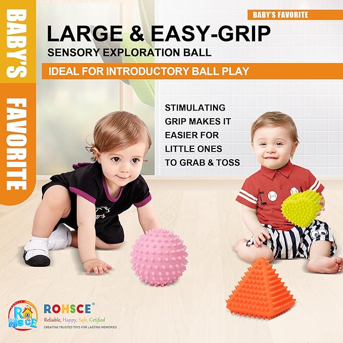 Baby Sensory Balls, Montessori Toys Soft Baby Balls 6 to 12 Months Textured Geometric Shapes for Babies' Sensory Development, Multicolor Bath Gifts Spiky Squeeze Ball for Infant Kids