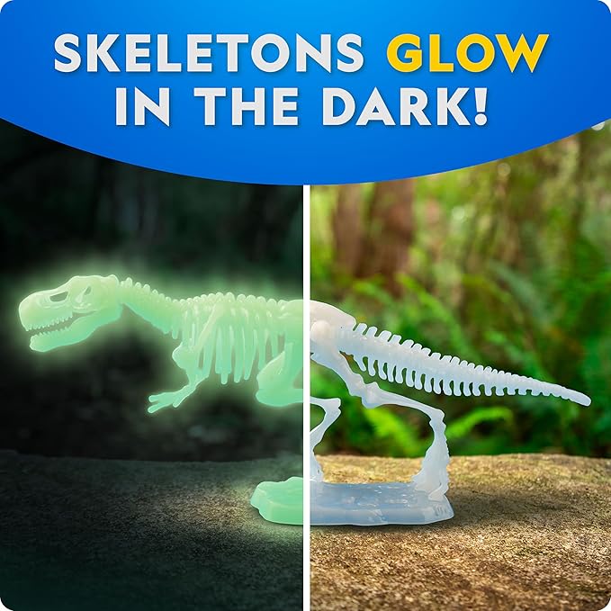 National Geographic Glow-in-The-Dark Dinosaur Skeleton Model Building Kit – Build Replica Velociraptor & T. rex Skeletons, Educational Dinosaur Egg Activity Kit for Kids, Easter Basket Stuffers