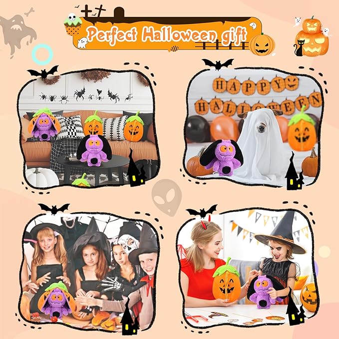 MIAODAM Halloween Bat Stuffed Animal, 11inch Reversible Halloween Pumpkin Bat Plush Pillow, Cute Plushies Toy Gift for Baby Toddler Girls Boys
