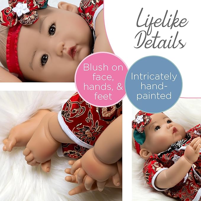 Paradise Galleries 20 Inch Asian Realistic Reborn Baby Girl Doll with Panda Outfit and Lovely Red Headband Gift Set for Kids – Baby Mei
