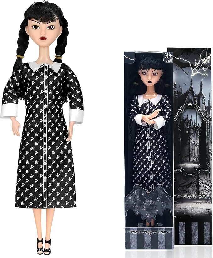 Dumwick 11.5'' Adams Doll with Gift Box, High Heels, Black Dress, and Hair, Perfect Christmas and Birthdays Toy Gift for Girls & Fans(B1)