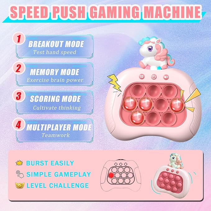 Valentines Day Unicorn Pop Push Game Toy ,Unicorn Quick Fast Push Puzzle Handheld Game Light up Fidget Toy,Funny Pop Bubble Sensory Toys,Unicorn Birthday Gifts for Kids Ages 3-12 with Autism