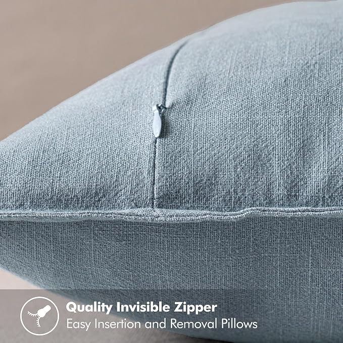 MIULEE Decorative Linen Pillow Covers 18x18 Inch Blue Grey | Boho Farmhouse Neutral Couch Throw Pillows for Bed, Pack of 2 Accent Coastal Modern Pillowcases, Sofa Livingroom Home Decor