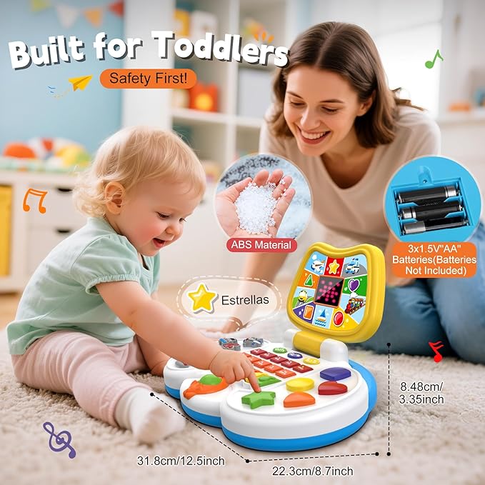 Interactive Laptop Toys for Toddler 2-4: Educational Bilingual Kids Computer with LCD Screen & Learning Toys for 2-3 Year Olds -Birthday Gifts for Boys & Girls