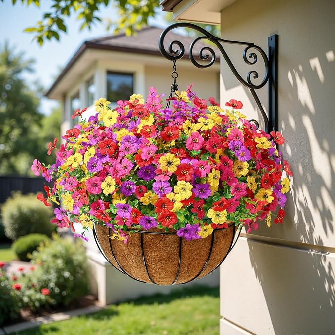 Alupssuc 48 Bundles Artificial Daisy Flowers UV Resistant for Outdoor Decor | Silk & Plastic, Spring Faux Plants Greenery, Bendable Stems, for Porch Patio Hanging Window Planter Yard Outside, 4 Colors