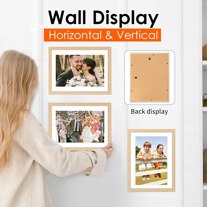 A4 Picture Frame Set of 2, Natural Photo Frame with HD Plexiglass, Display Pictures 6x8 with Mat or 8.3x11.7 Without Mat Multi Picture Frames Collage for Tabletop or Wall Display