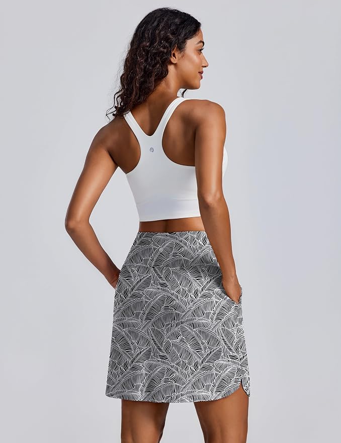PINSPARK 18" Skorts for Woman Above Knee Length Golf Skirts 3 Pockets | High Waist, Built in Shorts, UV Protection, 4-Way Stretch, Soft, Dolphin Hem, Athletic, Tennis, Pickleabll, Casual