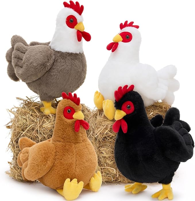 Tezituor 4 Pcs Large Chicken Stuffed Animals Set, 12 Inch Realistic Big Stuffed Chick Plush Toy for Party Decoration, Cute Hen Chicken Plush Bulk for Boys Girls