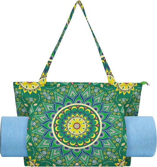 Mandala Yoga Mat Bag Large Yoga Bags and Carrier Fits All Your Stuff Yoga Tote Bags with Zipper Pocket Pilates Bag