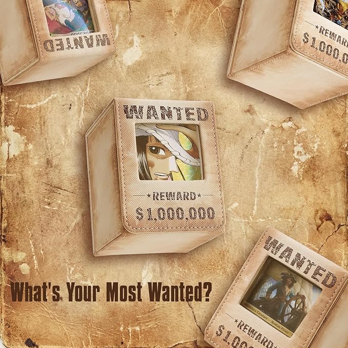 Wanted Poster Themed Deck Box with Commander Display, MTG Card Deck Case Fit 120 Single Sleeved Cards, PU Leather Magnetic Card Storage Box with 2 Dividers, Compatible with One Piece/TCG