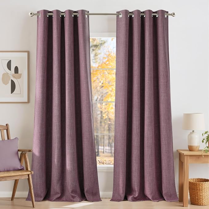 NICETOWN Faux Linen Greyish Purple Blackout Curtains 84 inches Long for Living Room - Privacy Panels for Bedroom, Modern Farmhouse Style Easy Care Grommet Top, 2 Panels, W52 by L84