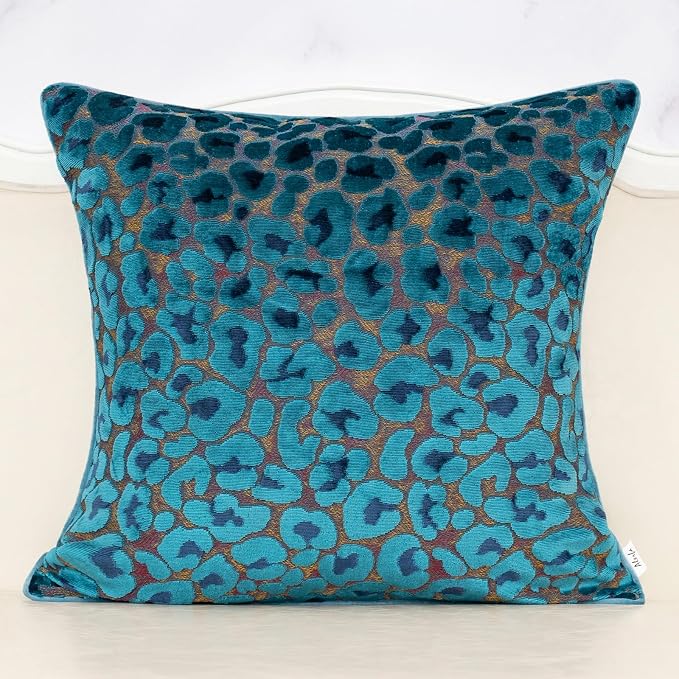 Alerfa Blue Floral Throw Pillow Cover 18 x 18 Inch Cut Velvet Sqaure Luxury Decorative Pillow Cover for Couch Living Room Bedroom