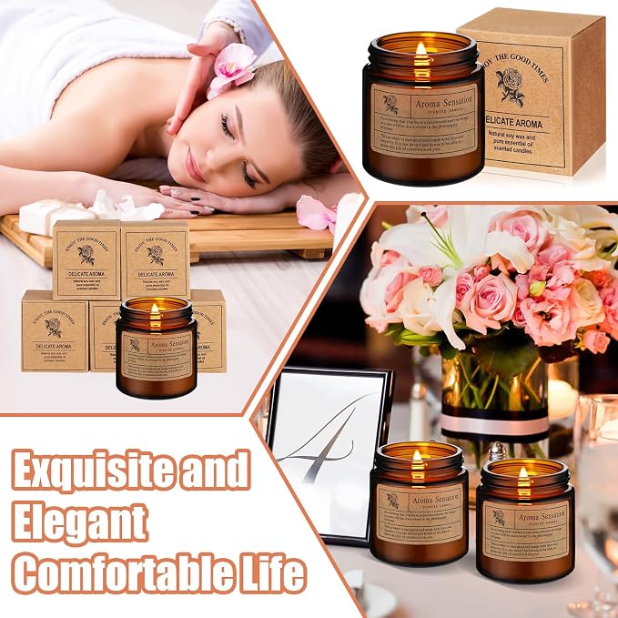 MTLEE 48 Pcs Scented Candles Bulk End of Year Teacher Thank You Gift Candles Wedding Aromatherapy Soy Wax Jar for Birthday CNA Week Appreciation Staff Coworker Guest Favor(Amber)