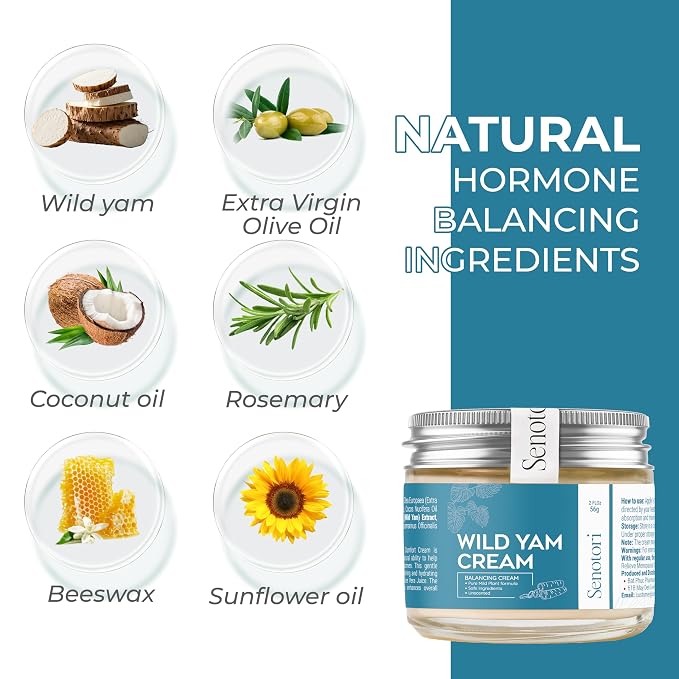 Unscented Wild Yam Cream: Hormone Balance, Menopause for Women 2Oz | Evening Primrose Oil, Soothes Hot Flashes, PMS Nighttime Comfort, Botanical Balm,Wellness Cream, Non-Greasy, Gift for Mom