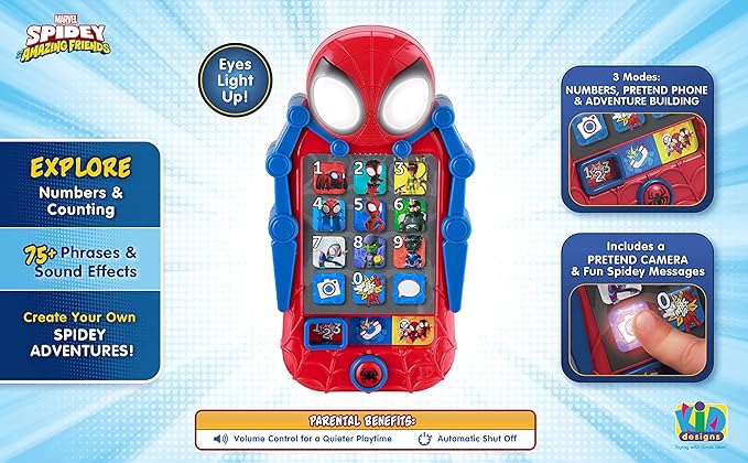 Spidey and His Amazing Friends Toy Phone for Toddler with Built-in Preschool Learning Games, Educational Toys for Toddlers