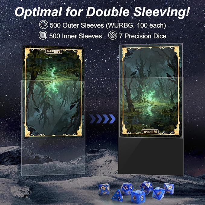 1000 Pack Card Sleeves, 500 Matte Trading Card Sleeve and 500 Inner Sleeves Ideal for Double-Sleeving, Fit for MTG, TCG and Game Cards (5 Colors)
