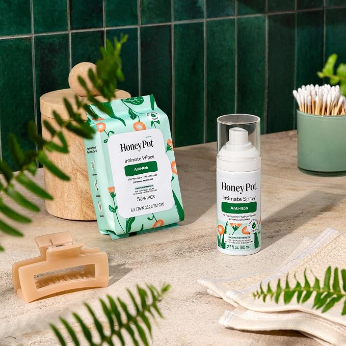 The Honey Pot Company - Feminine Anti-Itch Soothing Wipes & Anti-Itch Spray Bundle - At Home or On the Go Medicated Wipes & Spray to Relieve Itching & Discomfort - Maximum Strength - Feminine Care