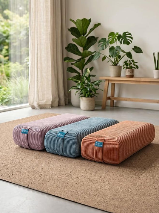 Yoga Bolster Pillow for Meditation and Support - Rectangular Foam Cushion with Removable Corduroy Cover, Machine Washable Suede-like Pillowcase & Convenient Carry Handles for Women Orange